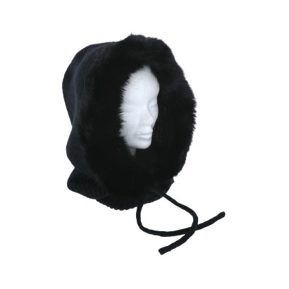 CAGOULE EN TRICOT AVEC COULEUR UNIE, FAUSSE FOURRU