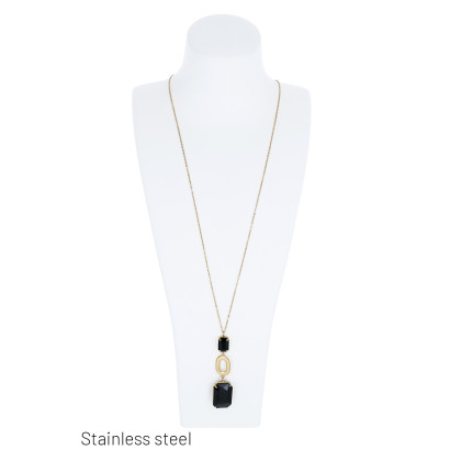 LONG CHAIN NECKLACE WITH GEOMETRIC PEND.