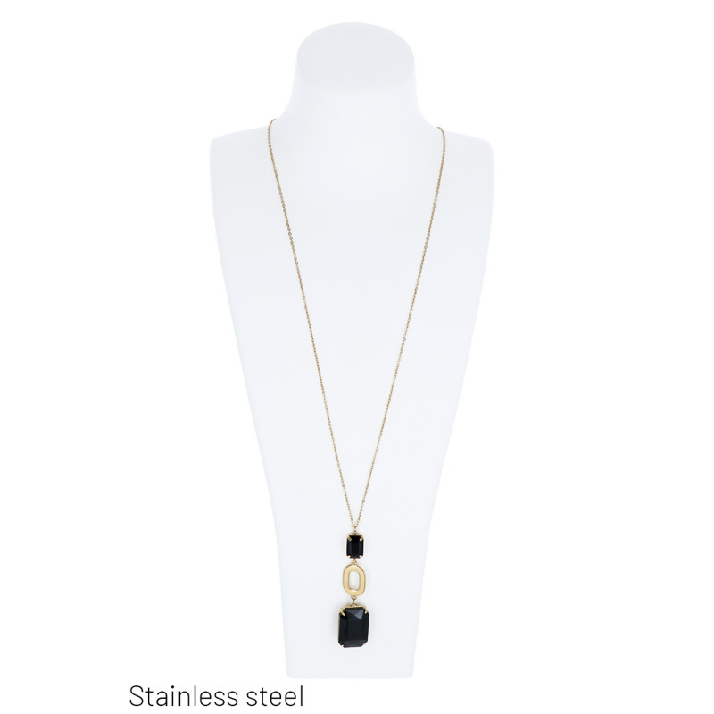 LONG CHAIN NECKLACE WITH GEOMETRIC PEND.