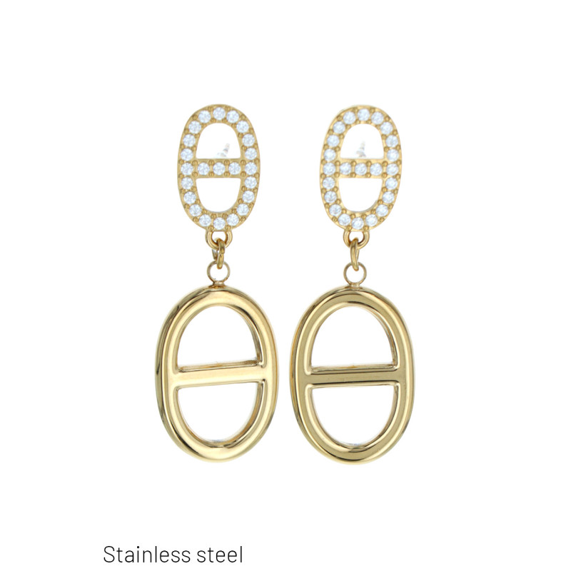 OORBELLEN STAAL OVALEVORM & STRASS