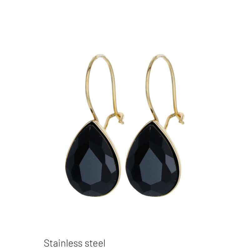 BOUCLES D'OREILLES ACIER FORME GOUTTE AVEC PIERRES
