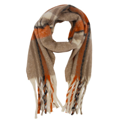 KNITTED SCARF WITH STRIPES & FRINGES