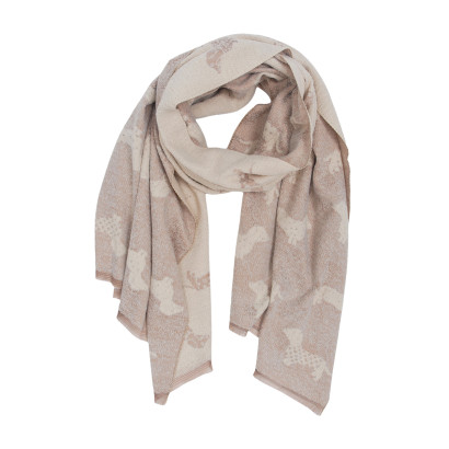 FOULARD TISSÉ IMPRIMÉ CHIENS ET FRANGES