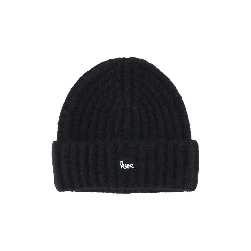KNITTED HAT WITH TURN UP AND EMBROIDERED HEART