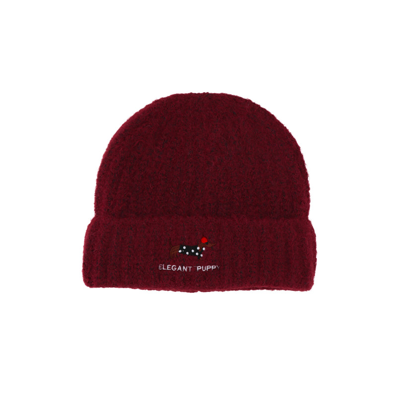 BONNET TRICOTÉ AVEC REVERS ET CHIEN BRODÉ