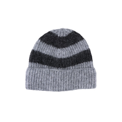 KNITTED HAT WITH TURN UP AND STRIPES