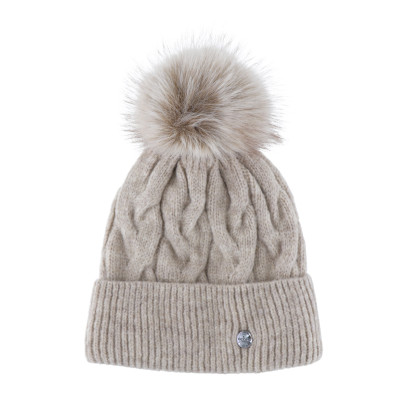 BONNET TRICOTE COULEUR UNIE, TORSADES AVEC POMPON