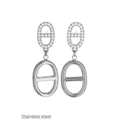 OORBELLEN STAAL OVALEVORM & STRASS