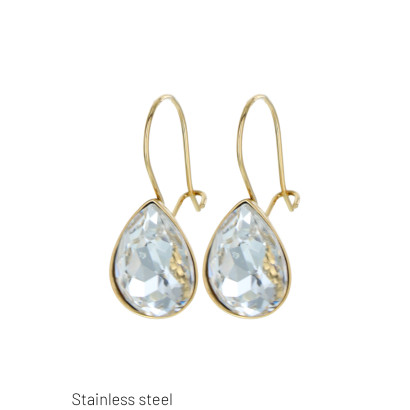 BOUCLES D'OREILLES ACIER FORME GOUTTE AVEC PIERRES