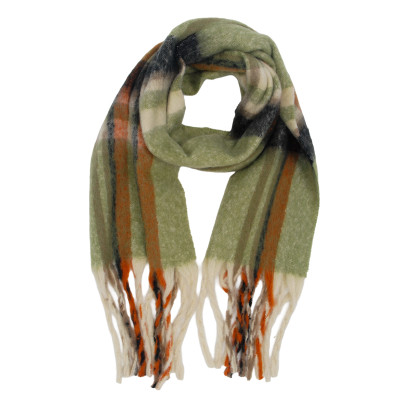 KNITTED SCARF WITH STRIPES & FRINGES