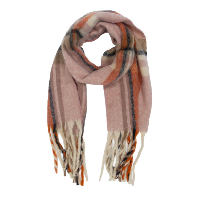 KNITTED SCARF WITH STRIPES & FRINGES
