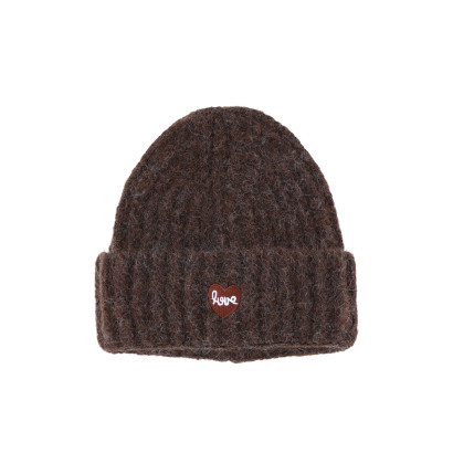 KNITTED HAT WITH TURN UP AND EMBROIDERED HEART