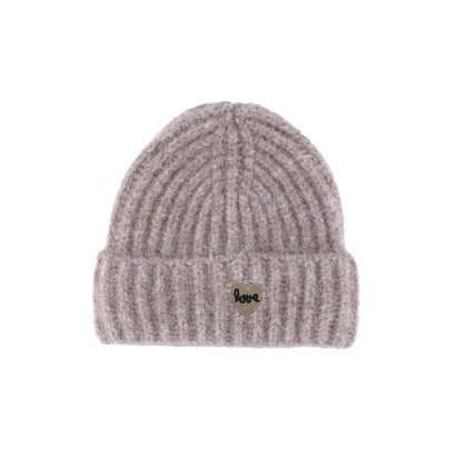 KNITTED HAT WITH TURN UP AND EMBROIDERED HEART