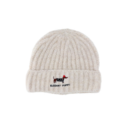 BONNET TRICOTÉ AVEC REVERS ET CHIEN BRODÉ