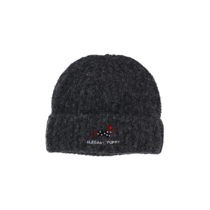 BONNET TRICOTÉ AVEC REVERS ET CHIEN BRODÉ