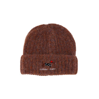 BONNET TRICOTÉ AVEC REVERS ET CHIEN BRODÉ