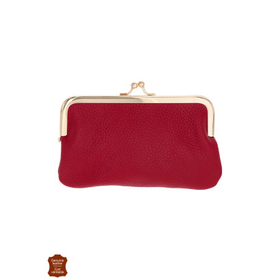 PORTE-MONNAIE CUIR, COULEUR UNIE, FERMOIR À BAISER