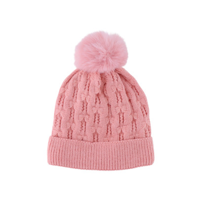 BONNET TRICOT TORSADES ENFANT AVEC POMPON, COULEUR