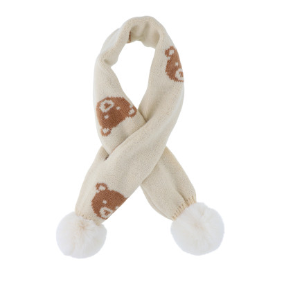 KIDS KNITTED SCARF WITH TEDDY BEAR AND POMPOMS