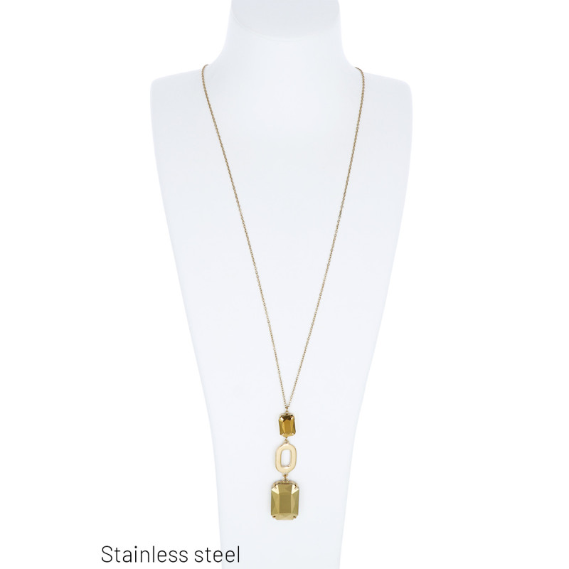 LANG KETTING MET GEOMETRISCHE HANGER EN STRASS