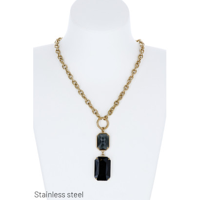 COLLIER ACIER AVEC PENDENTIF PIERRE RECTANGULAIRE