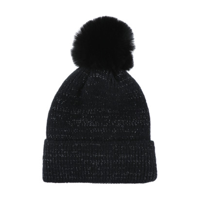 BONNET TRICOT AVEC REVERS ET POMPON