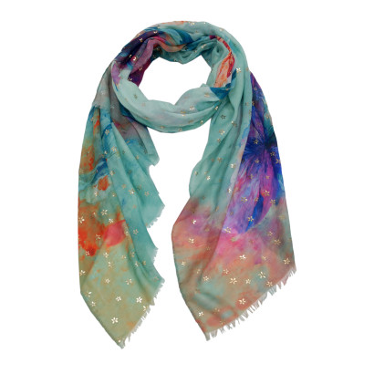FOULARD IMPRIME DESSIN ABSTRAIT ET IMPR. MTALLIS