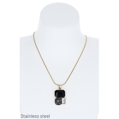 STAINL.STEEL NECKLACE, GEOMETRIC SHAPES, RHINESTON