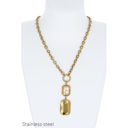 STAAL KETTING MET RECHTHOEKIGE STEEN HANGER