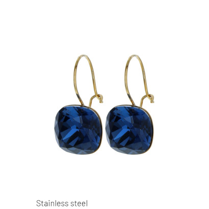 BOUCLES D'OREILLES ACIER, PIERRE EN FORME CARRÉE