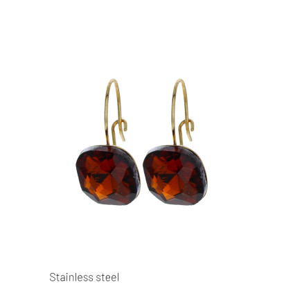 BOUCLES D'OREILLES ACIER, PIERRE EN FORME CARRÉE