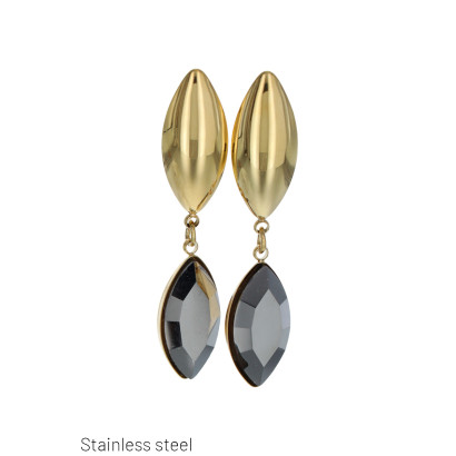 BOUCLE D'OREILLE EN ACIER, PEND. OVALE & STRASS