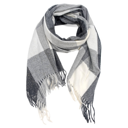 WOVEN WINTER SCARF CHECKED WITH FRINGES