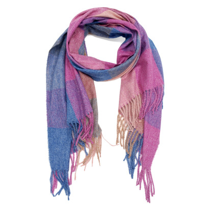 WOVEN WINTER SCARF CHECKED WITH FRINGES