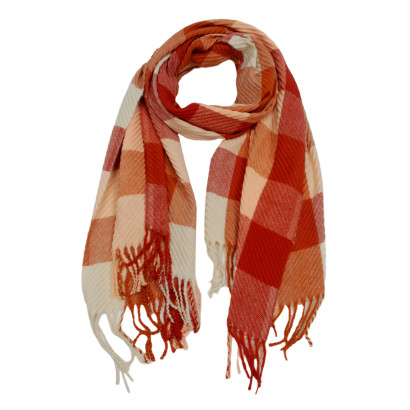 WOVEN WINTER SCARF CHECKED WITH FRINGES