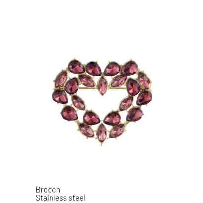 STEEL BROOCH HEART SHAPE WITH STRASS