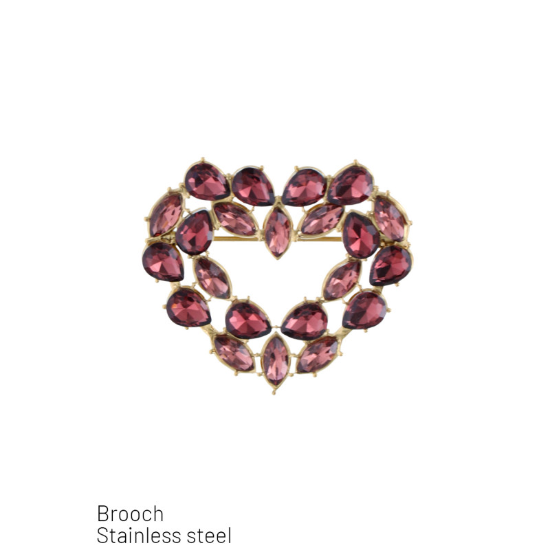 STEEL BROOCH HEART SHAPE WITH STRASS