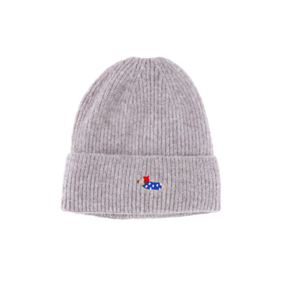 KNITTED HAT WITH TURN UP AND EMBROIDERED DOG