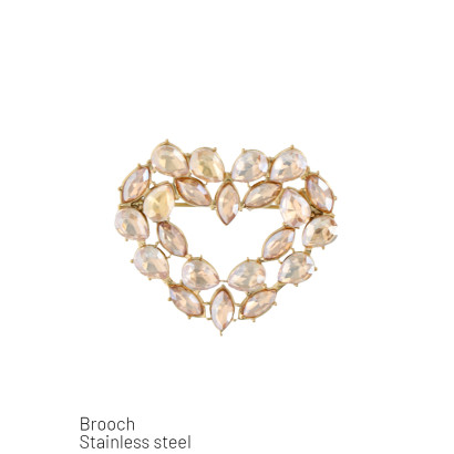 STEEL BROOCH HEART SHAPE WITH STRASS