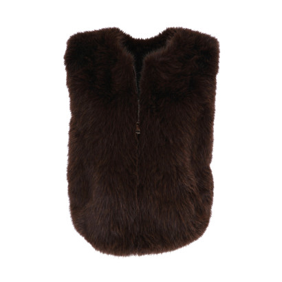 FAKE FUR SLEEVELESS JACKET WITH ZIP AND POCKETS
