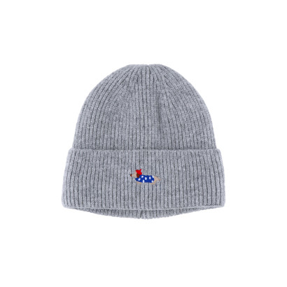 KNITTED HAT WITH TURN UP AND EMBROIDERED DOG