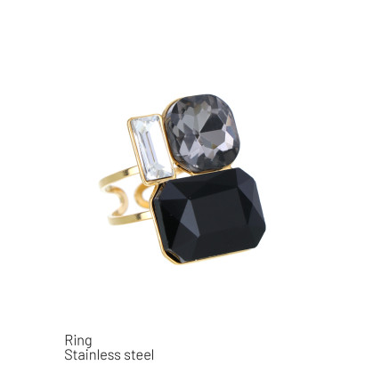 BAGUE EN ACIER AVEC STRASS DE DIFFÉRENTES FORMES