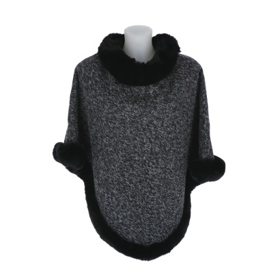PONCHO WITH COLLAR AND FAKE FUR TRIM