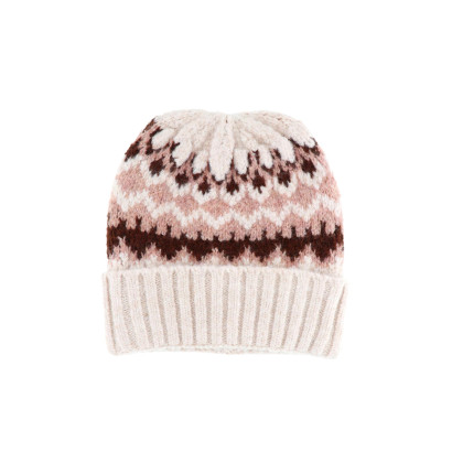 BONNET TRICOTÉ AVEC REVERS ET MOTIF GÉOMÉTRIQUE