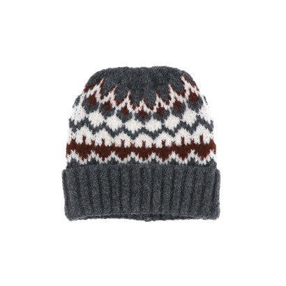 BONNET TRICOTÉ AVEC REVERS ET MOTIF GÉOMÉTRIQUE