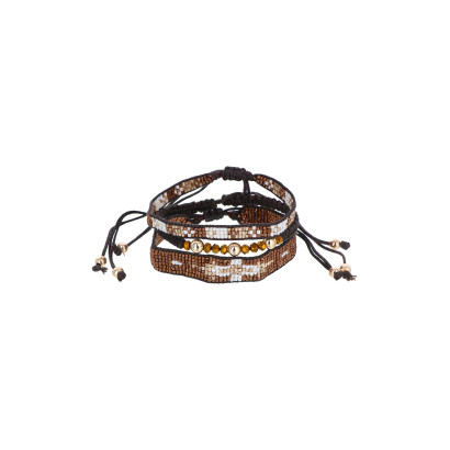 BRACELET A CORDE EN COTON CIREE & PERLES MÉTALLIQU