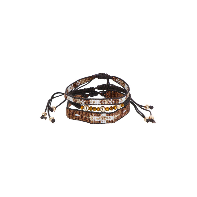 BRACELET A CORDE EN COTON CIREE & PERLES MTALLIQU