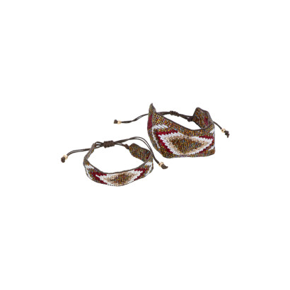 BRACELET CORDE COTON CIREE, MULTIPLE PERLES, GEOME
