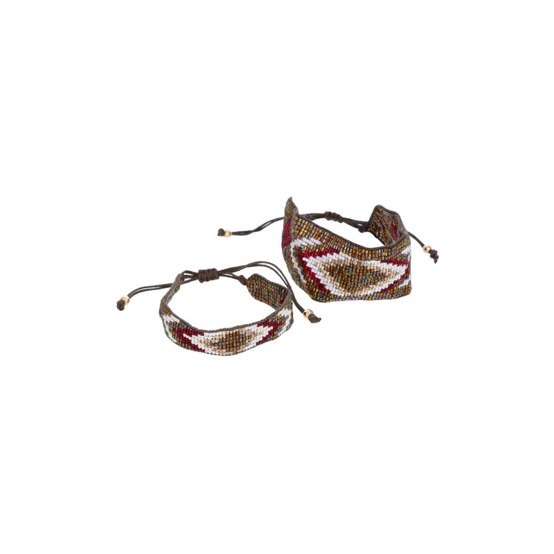BRACELET CORDE COTON CIREE, MULTIPLE PERLES, GEOME