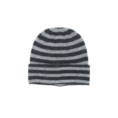 KNITTED HAT WITH TURN UP AND STRIPES